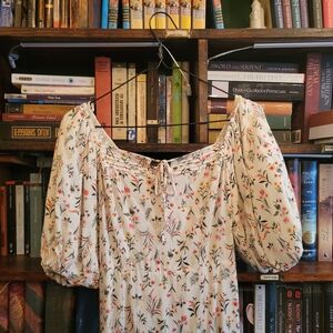 Cottagecore Floral Midi Picnic Dress - Cream Colored